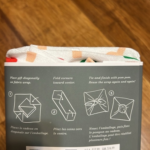 Hallmark Reusable Fabric Wrap, Fala la la! Design on a white tea towel - Picture 3 of 4